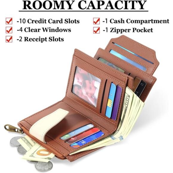 Small Wallet Vegan Leather, Card Holder Wallet Beige Brown - Picture 2 of 7